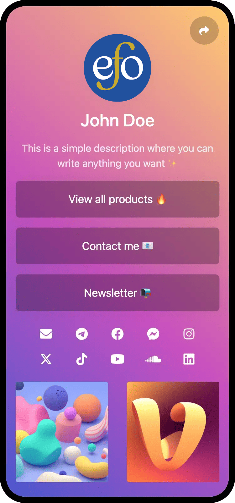 Screenshot of biolink page examples